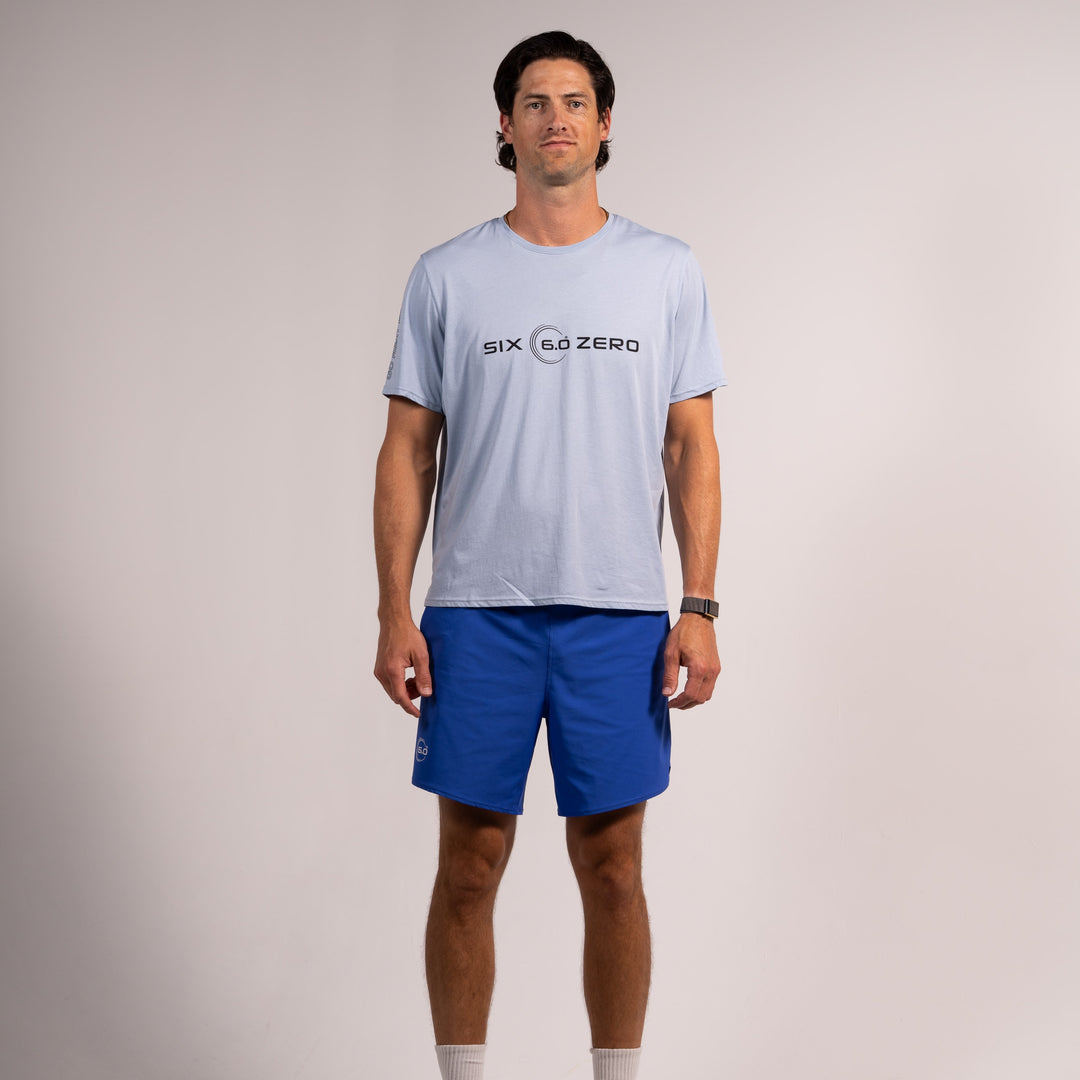 Mens Basic Short Sleeve Cotton Tee Skyway with Black Logo