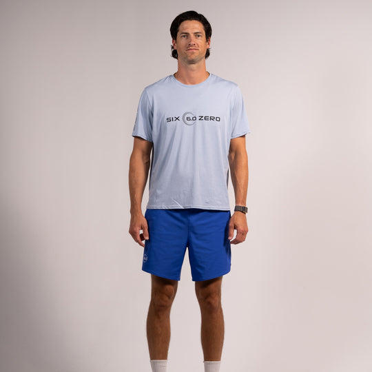 Mens Basic Short Sleeve Cotton Tee Skyway with Black Logo