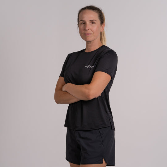 Womens Performance Active Tee Hazy Black with White Logo