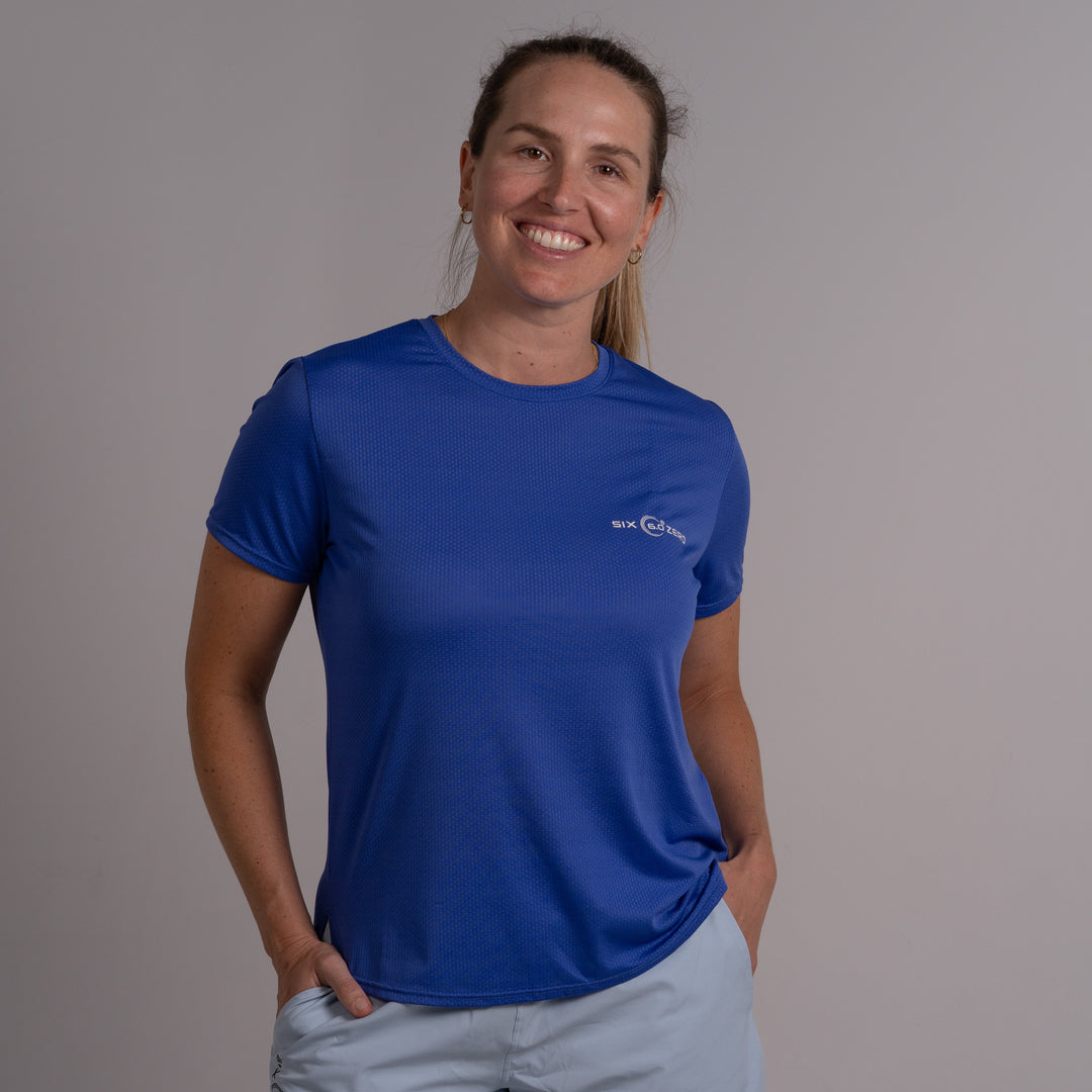 Womens Performance Active Tee Hazy Dazzling Blue with White Logo