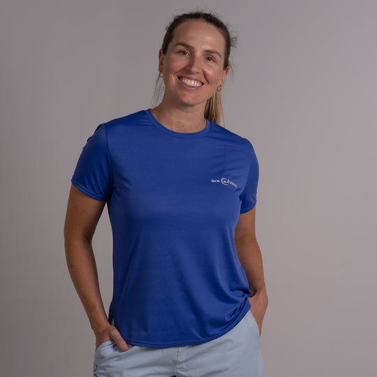 Womens Performance Active Tee Hazy Dazzling Blue with White Logo