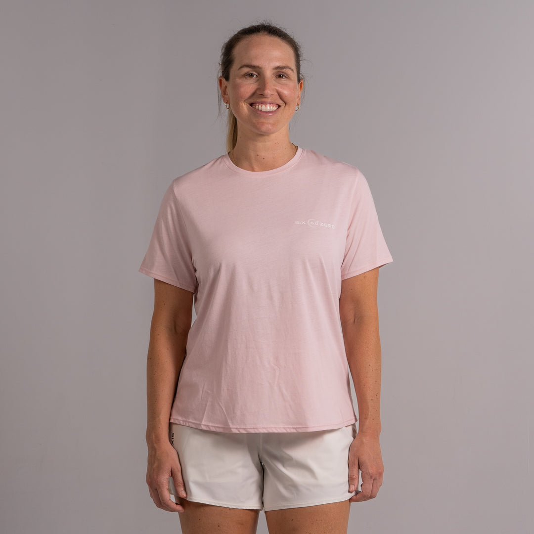 Womens Basic Short Sleeve Cotton Tee Barely Pink with Black Logo