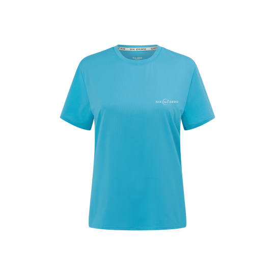 Womens Performance Active Tee Air Mesh Ocean Blue with White Logo