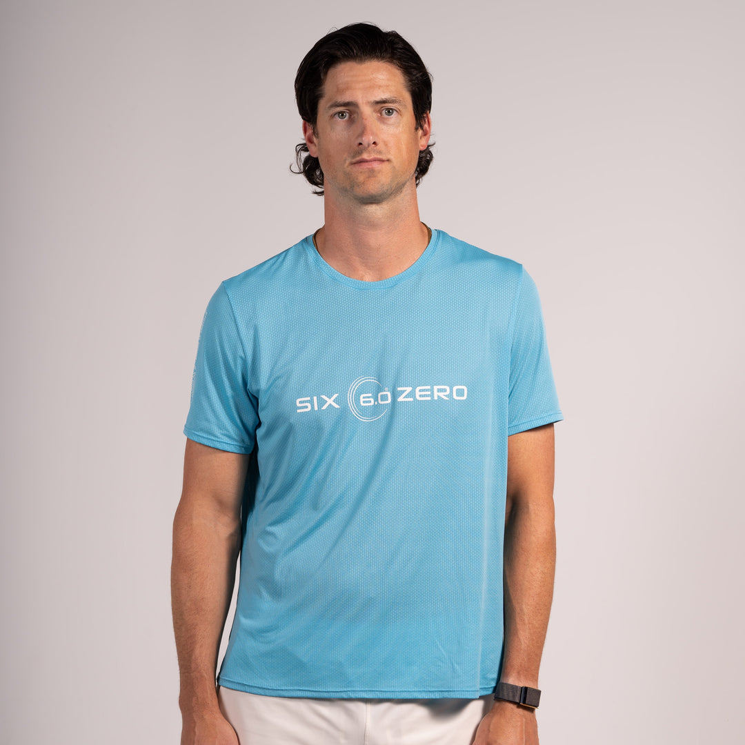Mens Performance Active Tee Hazy S Ocean Blue with White Logo