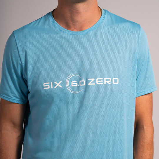 Mens Performance Active Tee Hazy Ocean Blue with White Logo