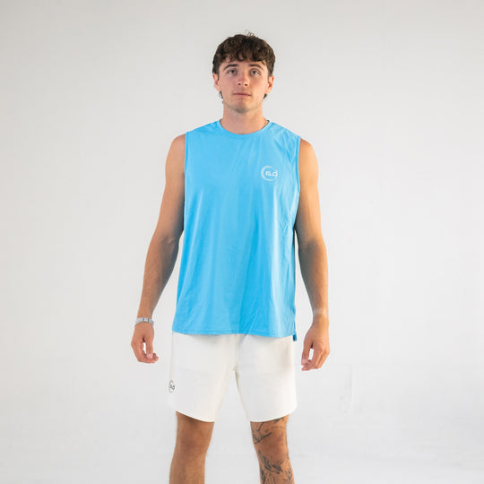 Mens Performance Power Tee Ocean Blue with White Logo