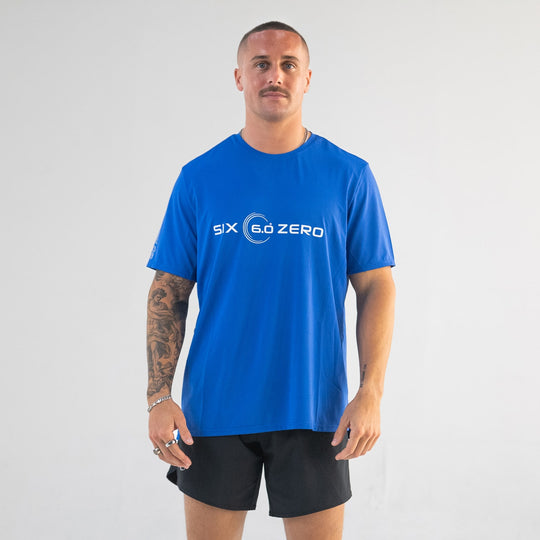 Mens Performance Active Tee Air Mesh Dazzling Blue with White Logo