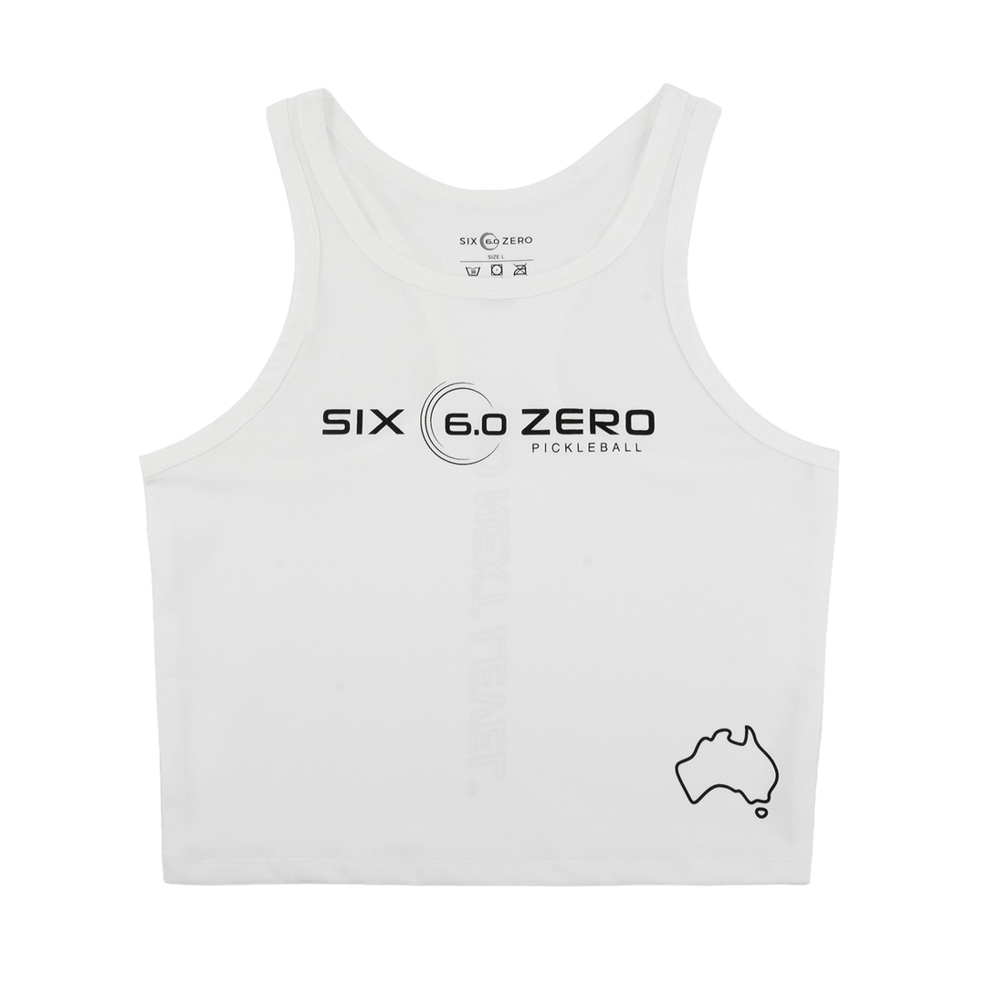 Six Zero Performance Crop Tank White with Black Logo