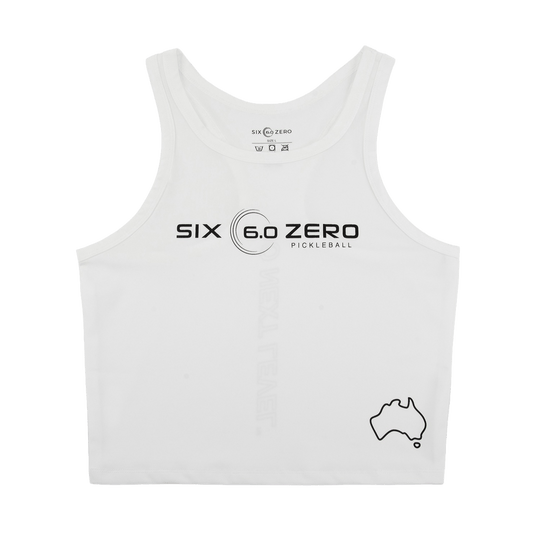 Six Zero Performance Crop Tank White with Black Logo